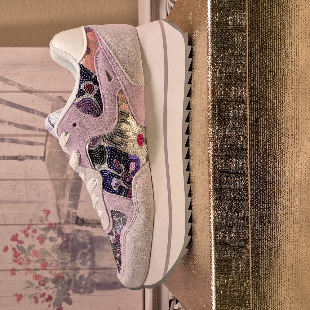 W6YZ Deva Suede And Sequin Platform Sneaker
